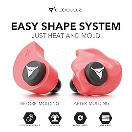 Decibullz - Custom Molded Earplugs, 31dB Highest NRR, Comfortable Hearing Protection for Shooting, Travel, Swimming, Work and Concerts (Red)