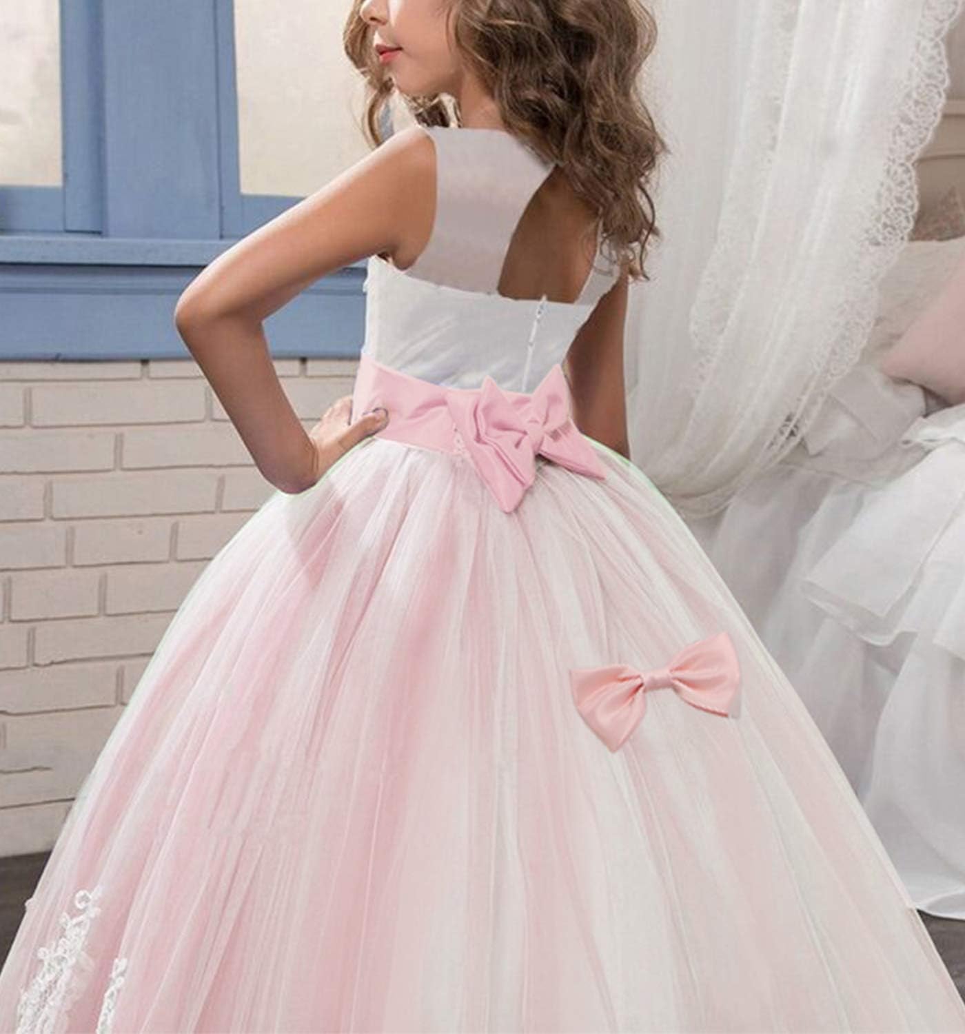 Ragazze Pizzo Tulle Ricamato Principessa Lungo Prom Partito Abito Da Sfera Abiti Formale Principessa Vestito Belli Abiti Da Festa per Bambini Ragazza