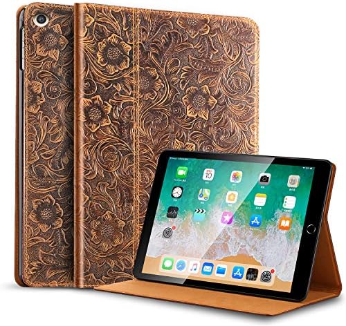 Gexmil Leather Ipad 10.2 case 2021/2020, Cowhide Folio Cover for New iPad 9th/8th/7th Gen Genuine Leather case, Also applies to iPad 10.2 case 2019(Pattern-Brown)