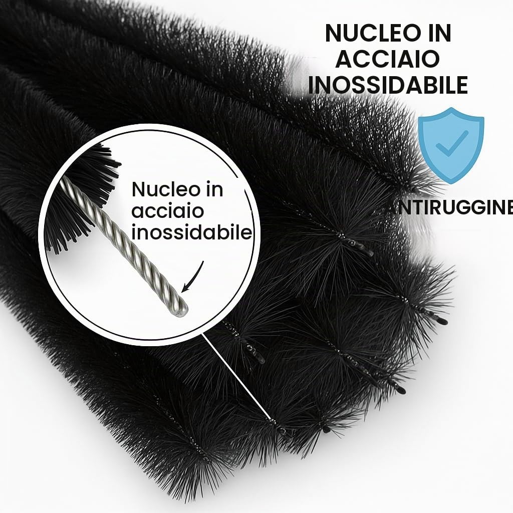 Spazzole per Grondaia Ø12 cm, 24m (20x120 cm) | Filo Inossidabile con Ganci | Protezione da Foglie | Resistente e Facile da Installare