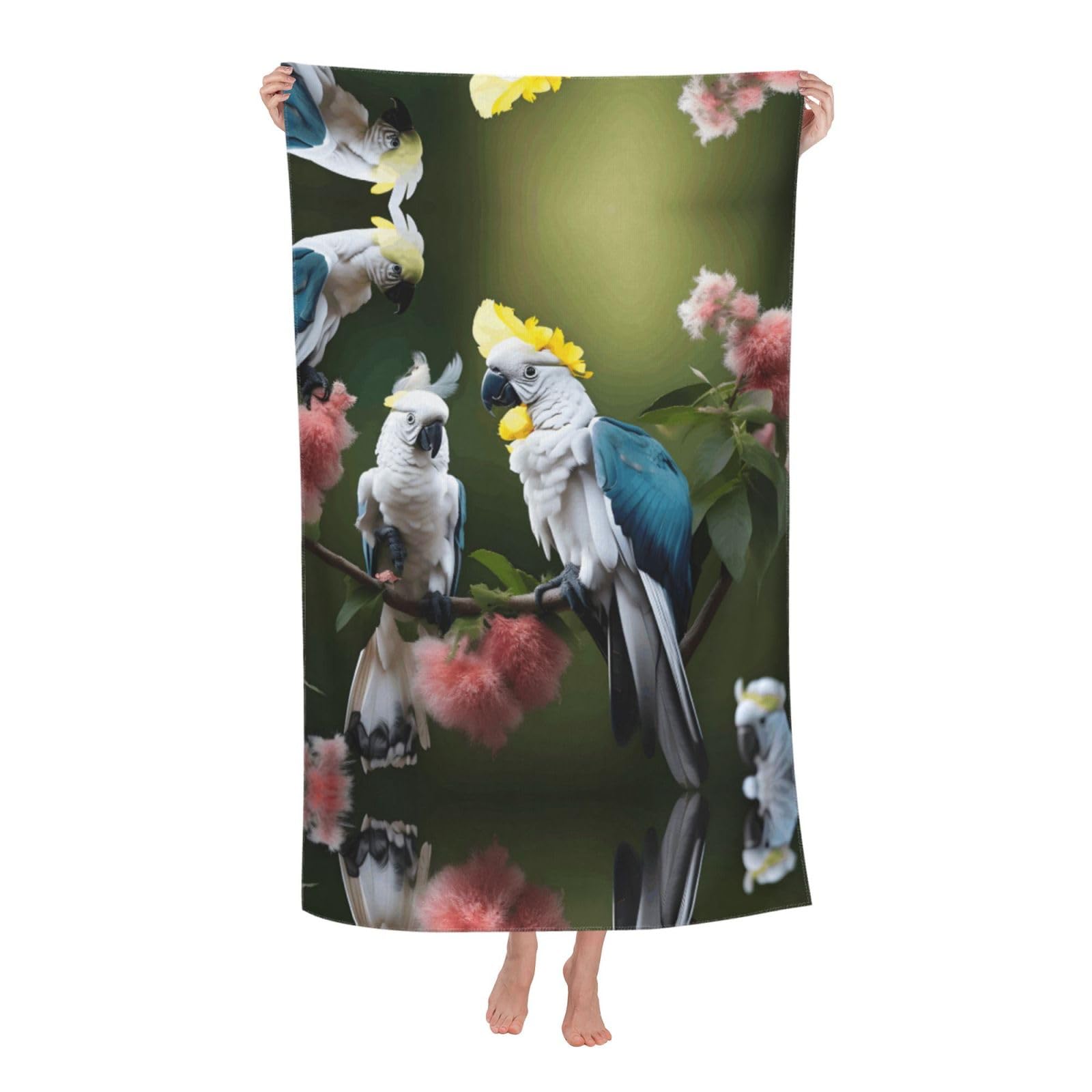 KPXXAQT Beautiful Cockatoo Bird Flower Print Oversized Adult Beach Towel Quick-Dry Travel Swimming Camping Outdoor Adventures