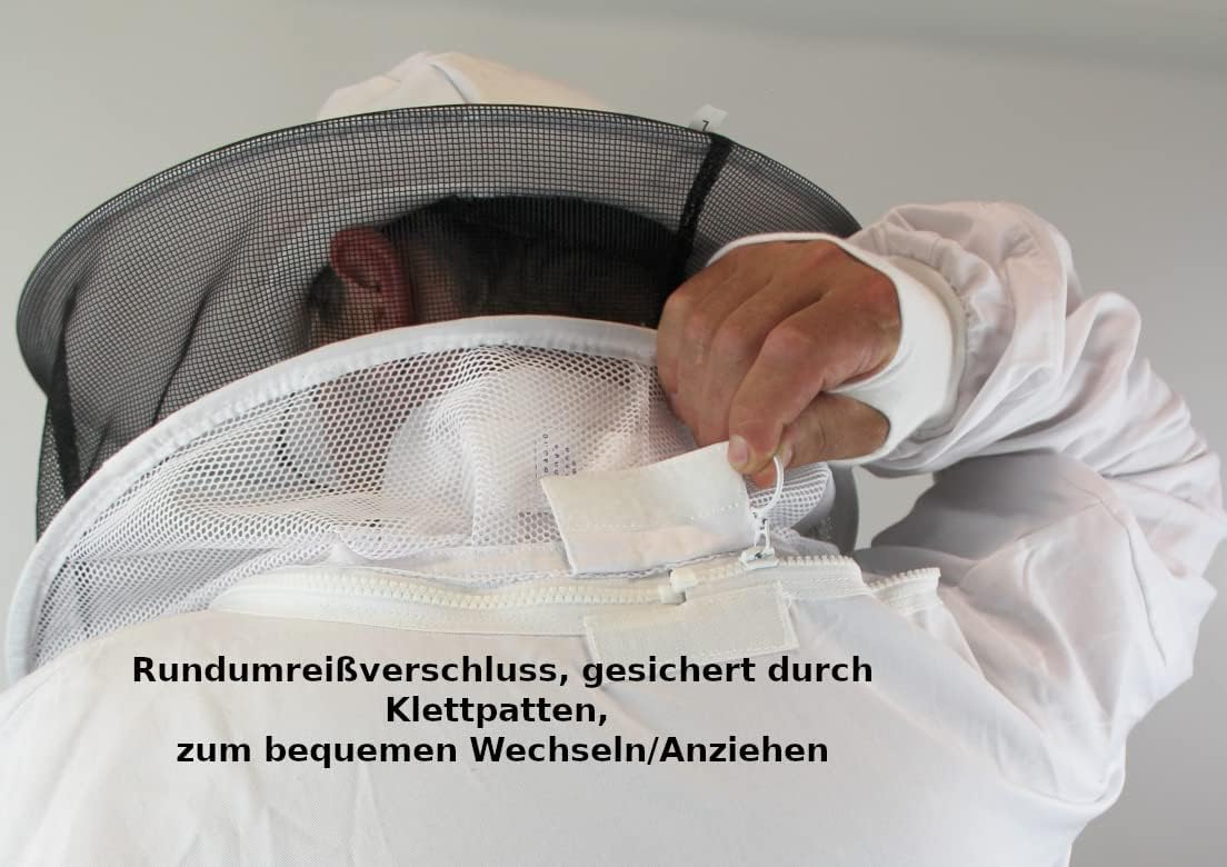Qualitäts - Imkerjacke aus atmungsaktiver Baumwolle, kräftig & leicht - weiter Schnitt, TÜV Zertifiziert, Größen von 128 bis 5XL - abnehmbare Haube/Imkerhut