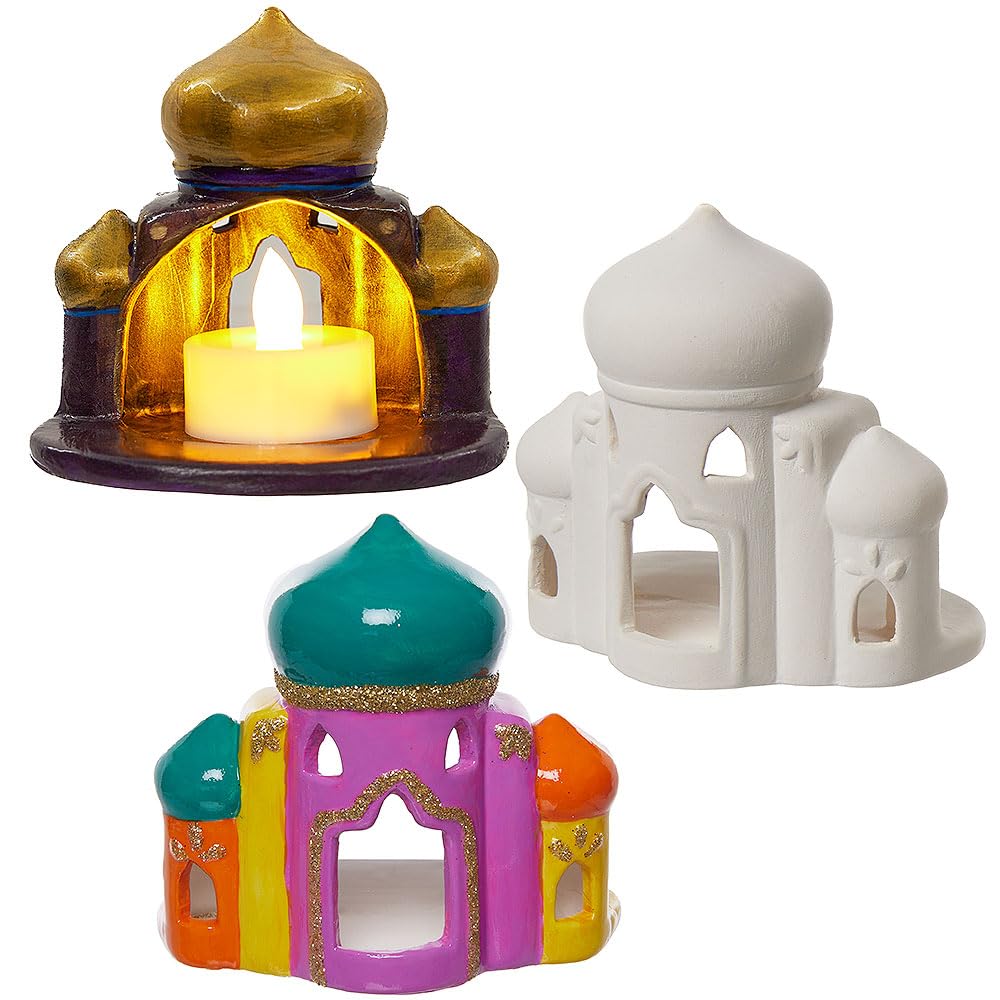 Baker Ross WA168 Ramadan Ceramic Tealight Holders - Pack of 2, Decorative Tealight Holders for Ramadan