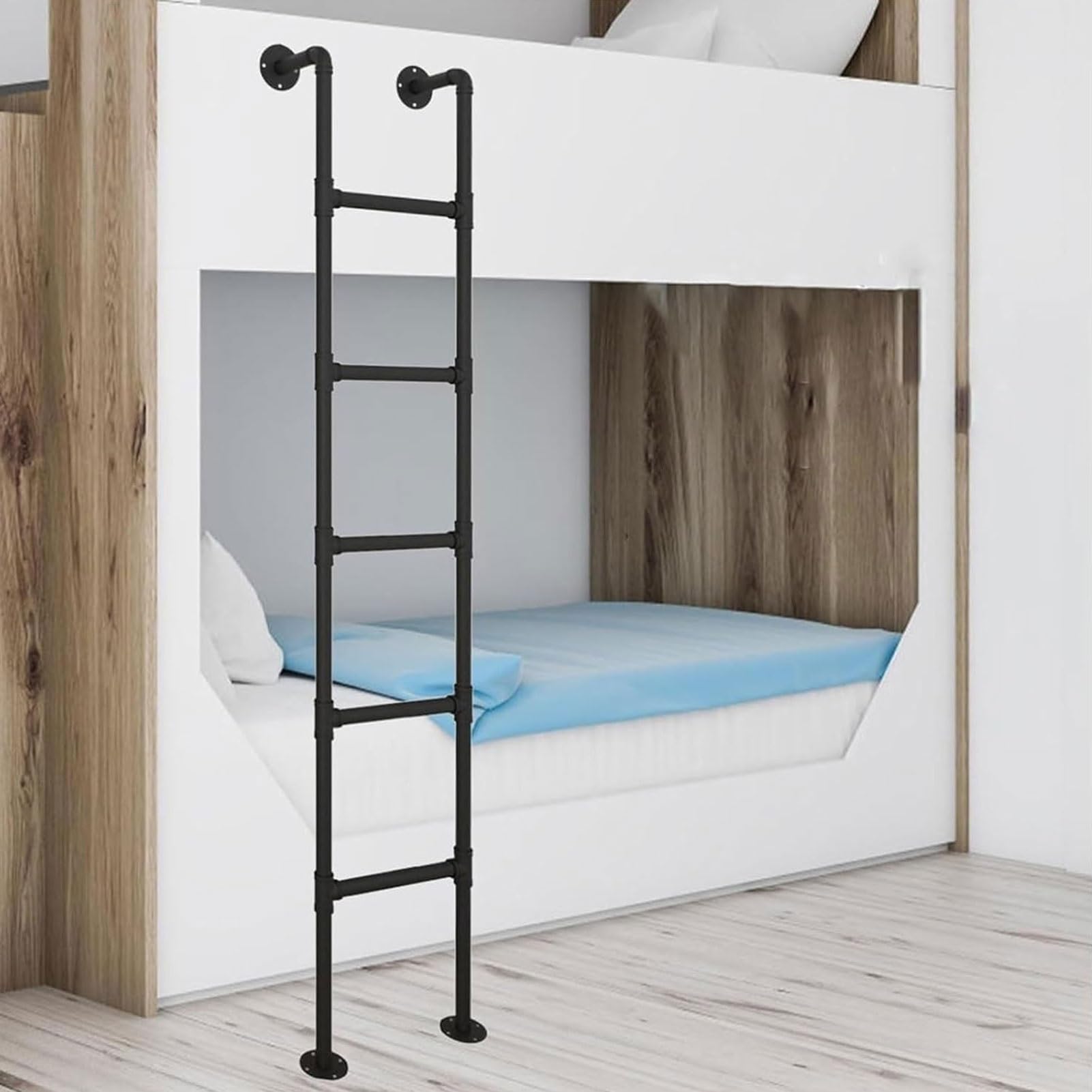 Escalera de litera en hierro forjado negro para buhardillas y caravanas, alta carga