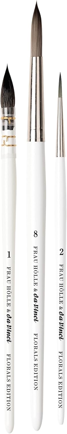 da Vinci, Signature Frau HÖLLE Set, Loose Watercolour Florals, French Fehhaar & Lace Synthetic Brush, Watercolour Brush, Washed for Paper, Made in Germany, Size 1, 8 & 2