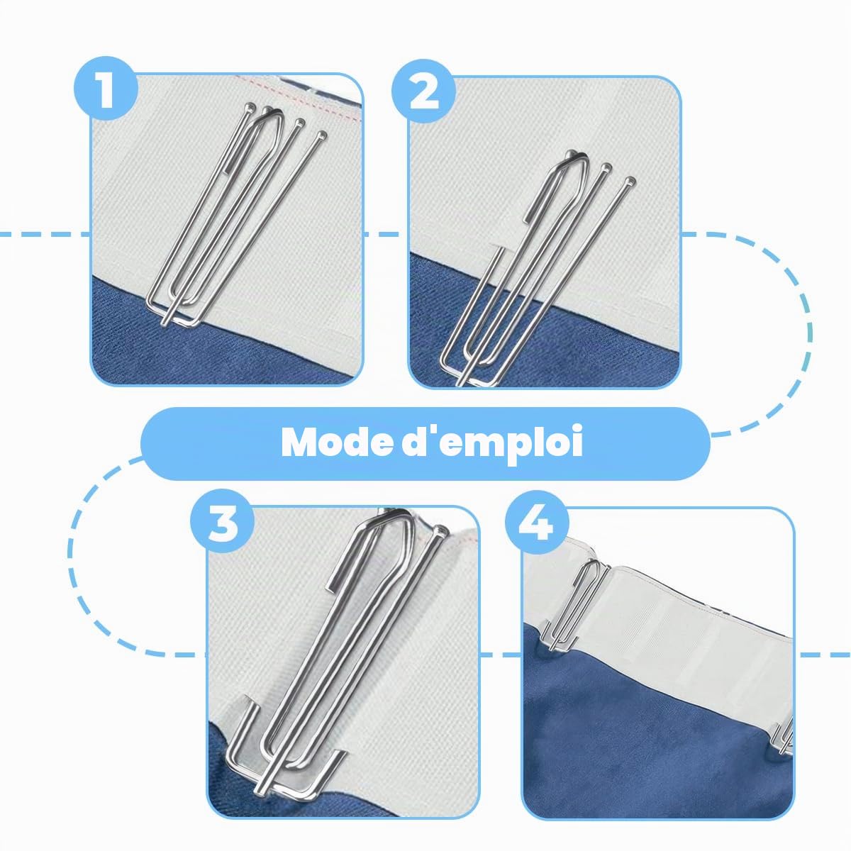 Crochets de Rideau en Acier Inoxydable 60 Pièces, Crochet Métal épais pour Rideau à Plis pincés, Porte et Douche