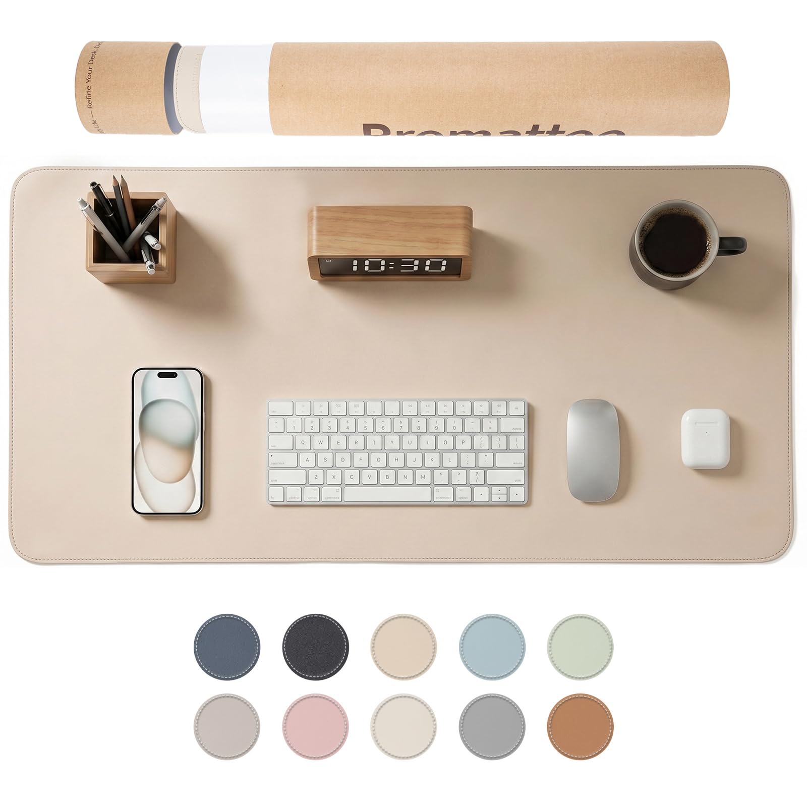PROMATTOO Large Non-Slip Desk Mat, Waterproof Vegan Leather Desk Pad & Mouse Mat, Extended Desk Protector for Laptop, Office & Home, Smooth Writing Surface with Premium Tube Packaging (60 x 35 cm) — image 1