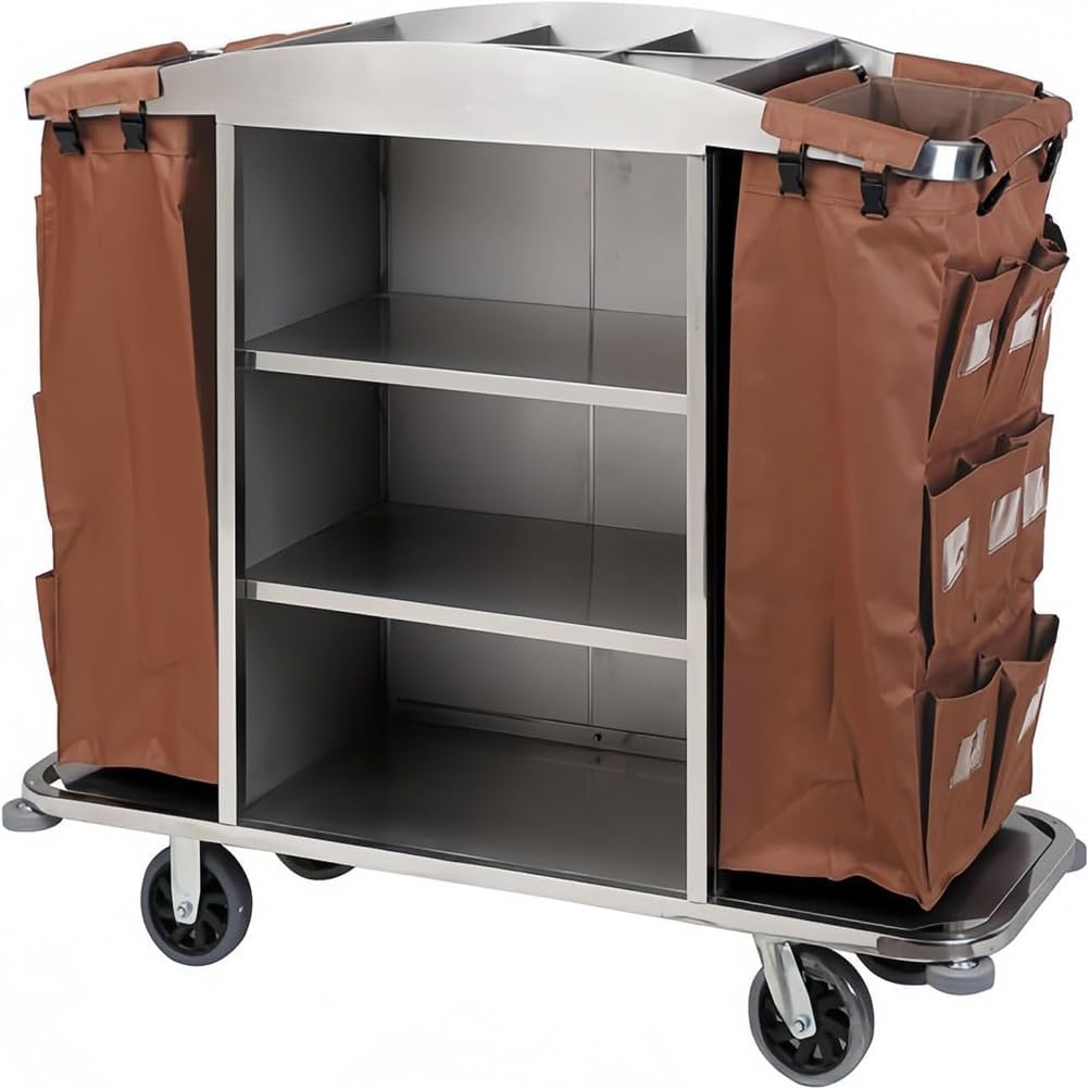 Housekeeping Cart/Lodging Hotel Commercial Housekeeping Cart with Bags Commercial Housekeeping Janitor Cart Cleaning Carts On Wheels,Brown,B