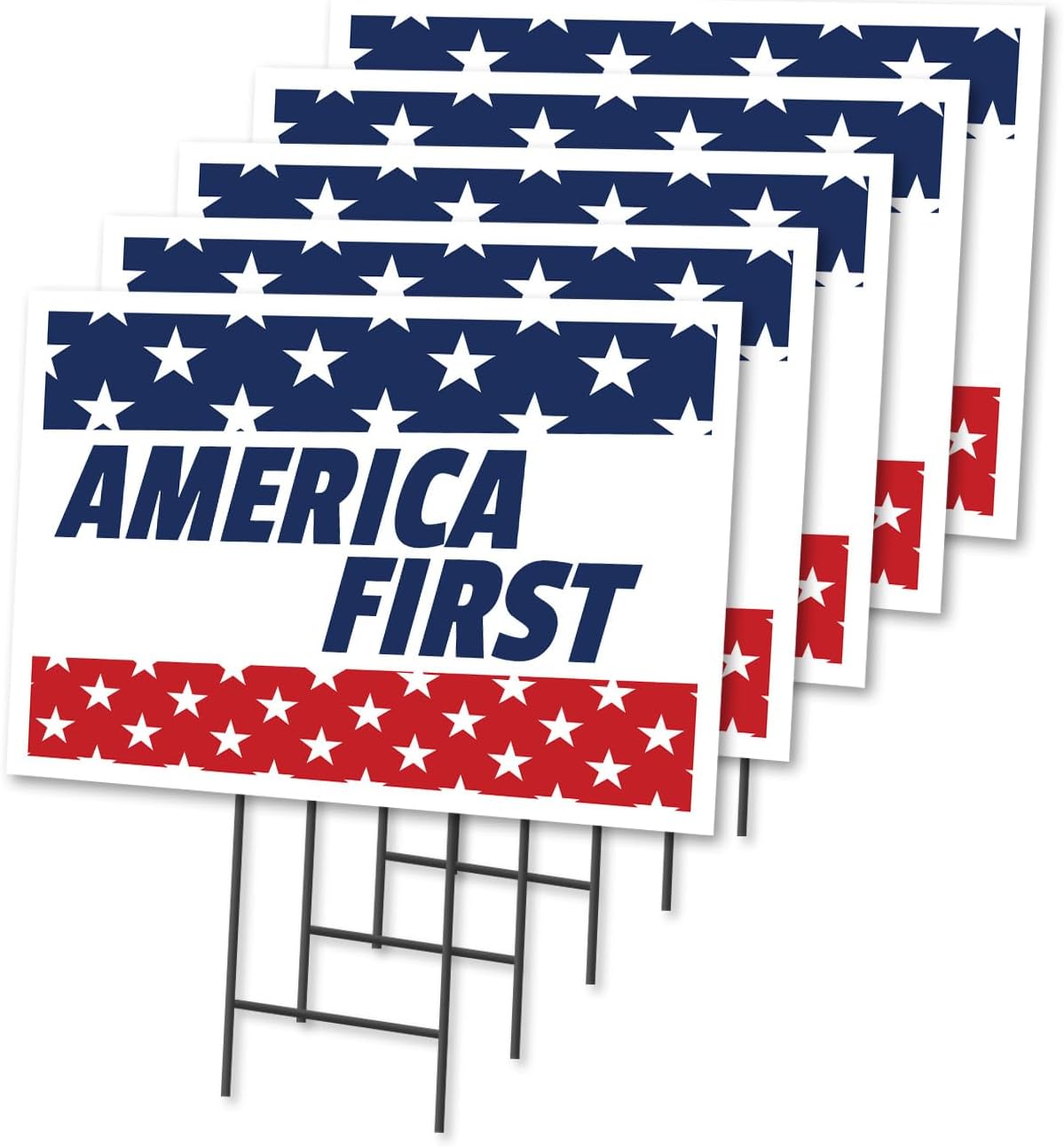 America First 2 Pack Of 12" x 16" Yard Sign & Stake | Advertise Your Business | Stake Included Image On Both Sides | Made in The USA
