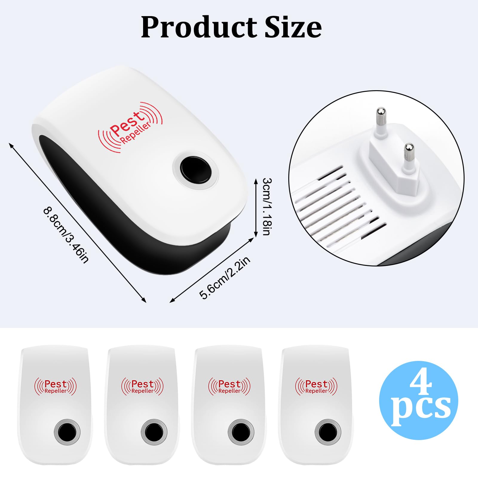 4 Pack Repelente Ultrasónico de Plagas,Electrónico Repelente Mosquitos Control de Plagas,Repelente Ultrasónico Anti Mosquitos para Interiores, para Interiores