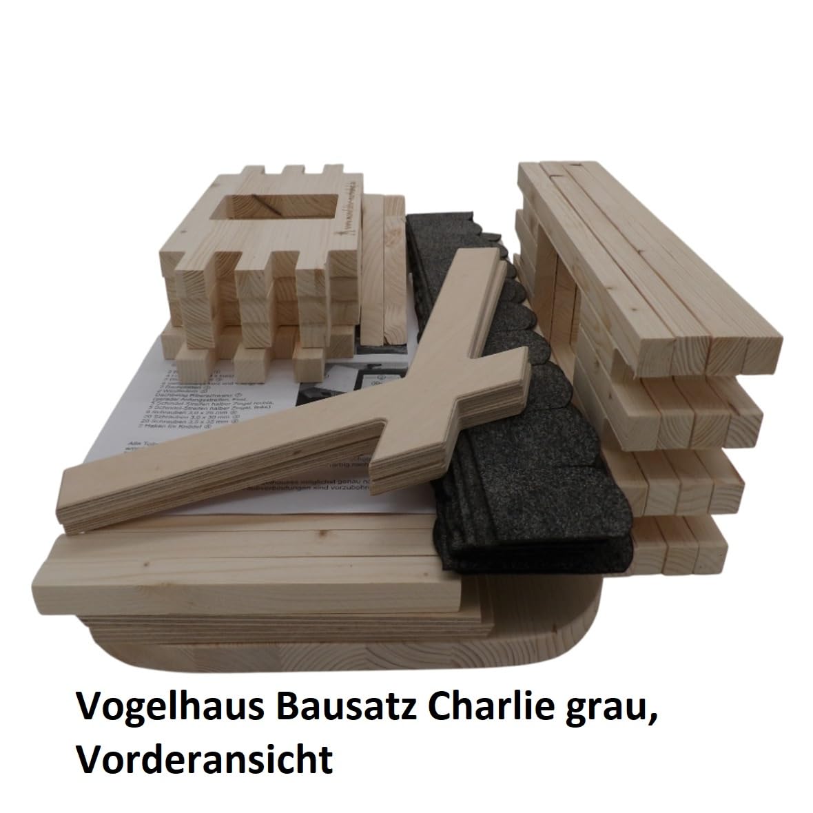 Vogelhaus Bausatz Charlie grau Manufaktur Martinshof L: 47 cm B: 38,5 cm H: 43 cm Material: unbehandeltes Fichtenholz Futterhaus Garten Outdoor Holz Geschenk Balkon