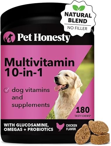 Pet Honesty Multivitamínico para perros 10 en 1, vitaminas para perros para la salud y el corazón, aceite de pescado para perros, glucosamina,