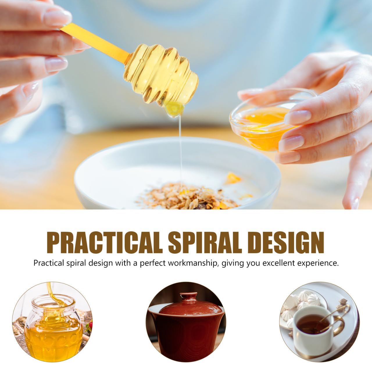 CALLARON Honey Stirrer Honey Stirring Rods Honey Scoop Portable Honey Stirring Spoons Honey Stick Stirrer Honey Mixing Spoon Honey Comb Wand Honey Dropper Glass To Bake Stirring Accessories - View #6