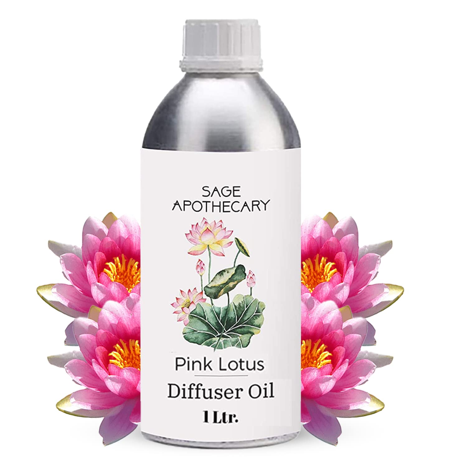 Sage Apothecary Pink Lotus Diffuser Oil For Relax Calm Mood, Natural Homely Fragrance, Anxiety Free Sleep & Pure Aromatherapy - 1L