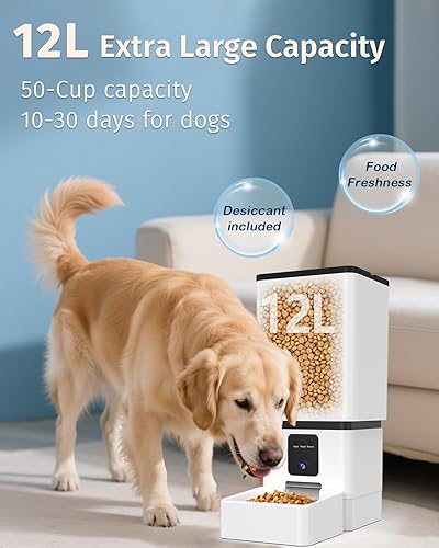 Miniatura 2 de Comedero automático para perros de razas grandes con cámara, 12L50 tazas, control de aplicación WiFi 5G, dispensador de alimentos para perros, fácil