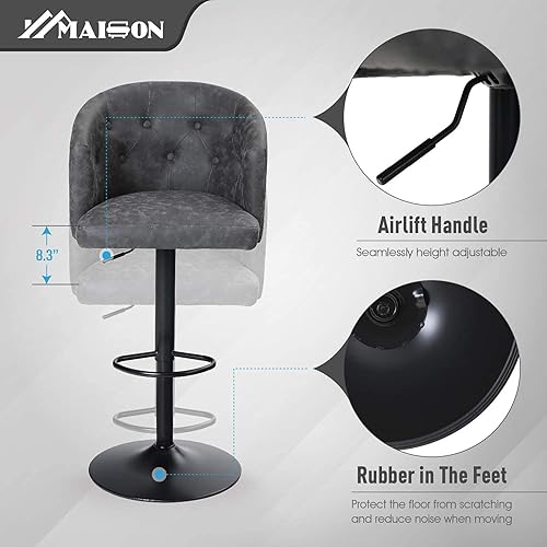 Miniatura 6 de Maison Taburete de bar giratorio con respaldo para encimera de cocina, altura ajustable, altura de mostrador, silla de bar con respaldo medio