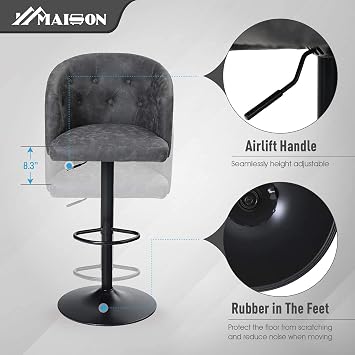 Maison Swivel Bar Stool with Back for Kitchen Counter Height Adjustable Counter Height Barstool Chair with Ergonomic Mid-Back for Kitchen Island, 300LBS Weight Capacity, Grey, 1 Stool, Mid Back