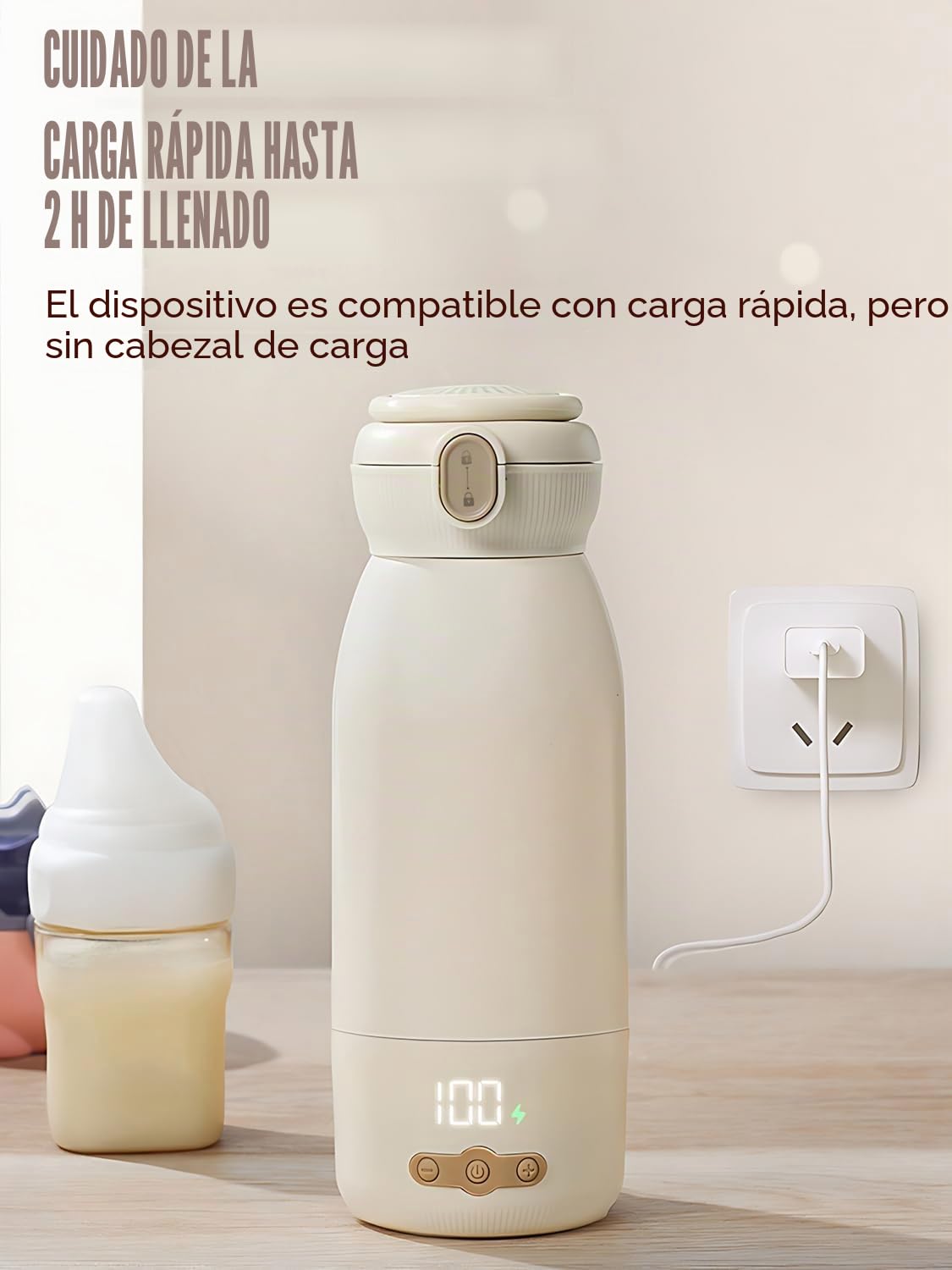 Calienta Biberones Portátil para Viajes 500ml, Larga Duración de la Batería y temperatura en 3 minutos, control preciso de la temperatura