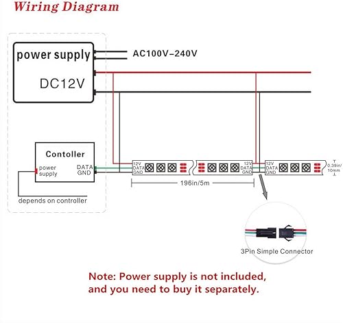Miniatura 4 de WS2811 Tira LED 16.4ft 5M 300LEDs WS2811 5050 RGB SMD Digital Dream Color Direccionable Flexible LED Tira de Luz IP30 No Impermeable DC12V con Mini