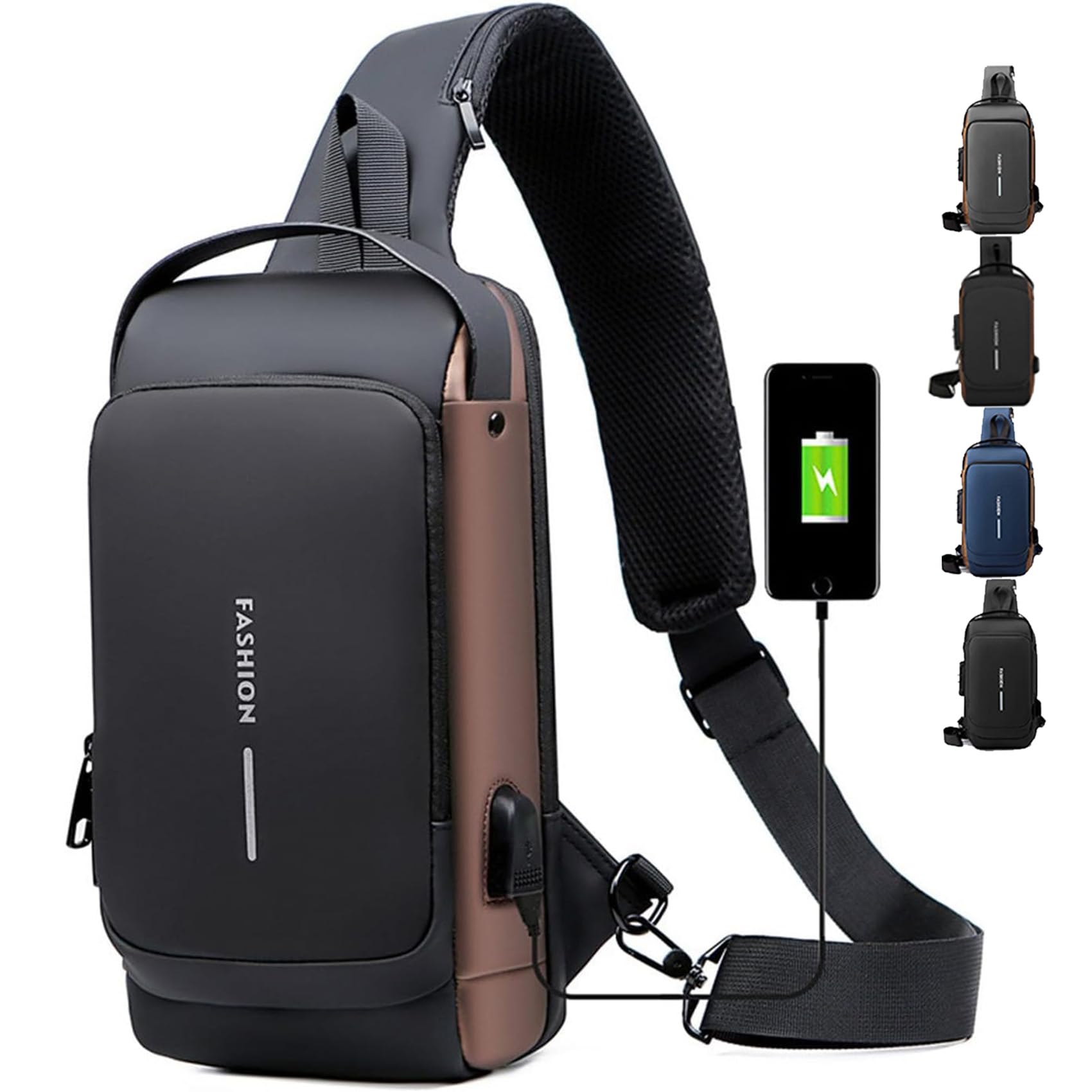 New Carbon Fiber Streamline Anti-Theft Sling Bag, Fashion Waterproof USB Charging Anti Theft Crossbody Bag Unisex