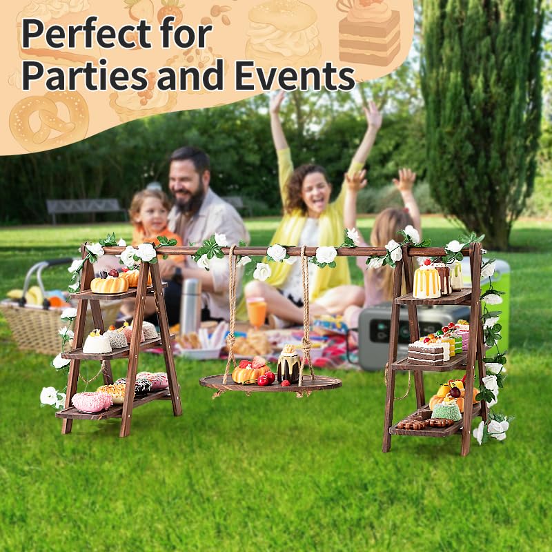 Présentoir à Cupcakes en Bois, présentoir à gâteaux 3 étages, étagère en d'acacia 3 étages en Bois pour Aliments, Structure Pliable - Pliable | pour Anniversaire, goûter, fête, Mariage