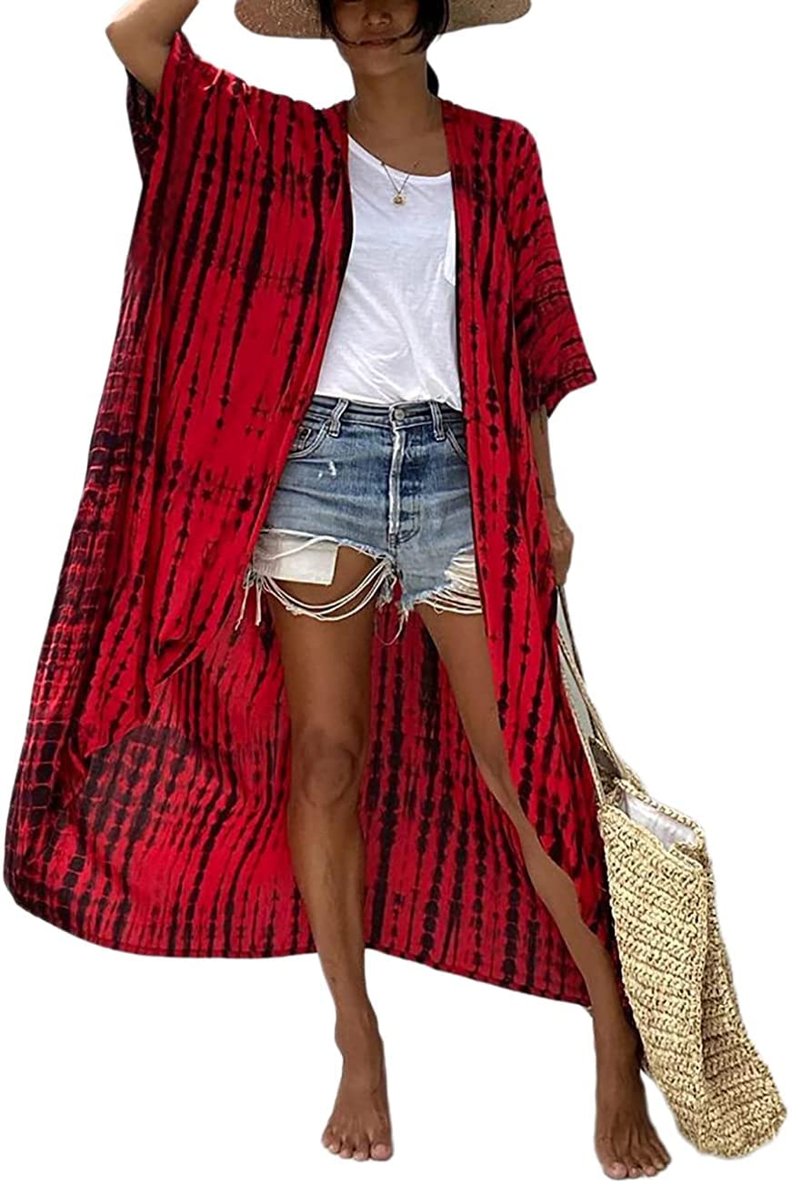MAFA Cardigan de Verano Mujer Kimono de Playa Vestido Bohemio de Kaftan Largo Traje de Baño Bikini Cover Up For Vacaciones