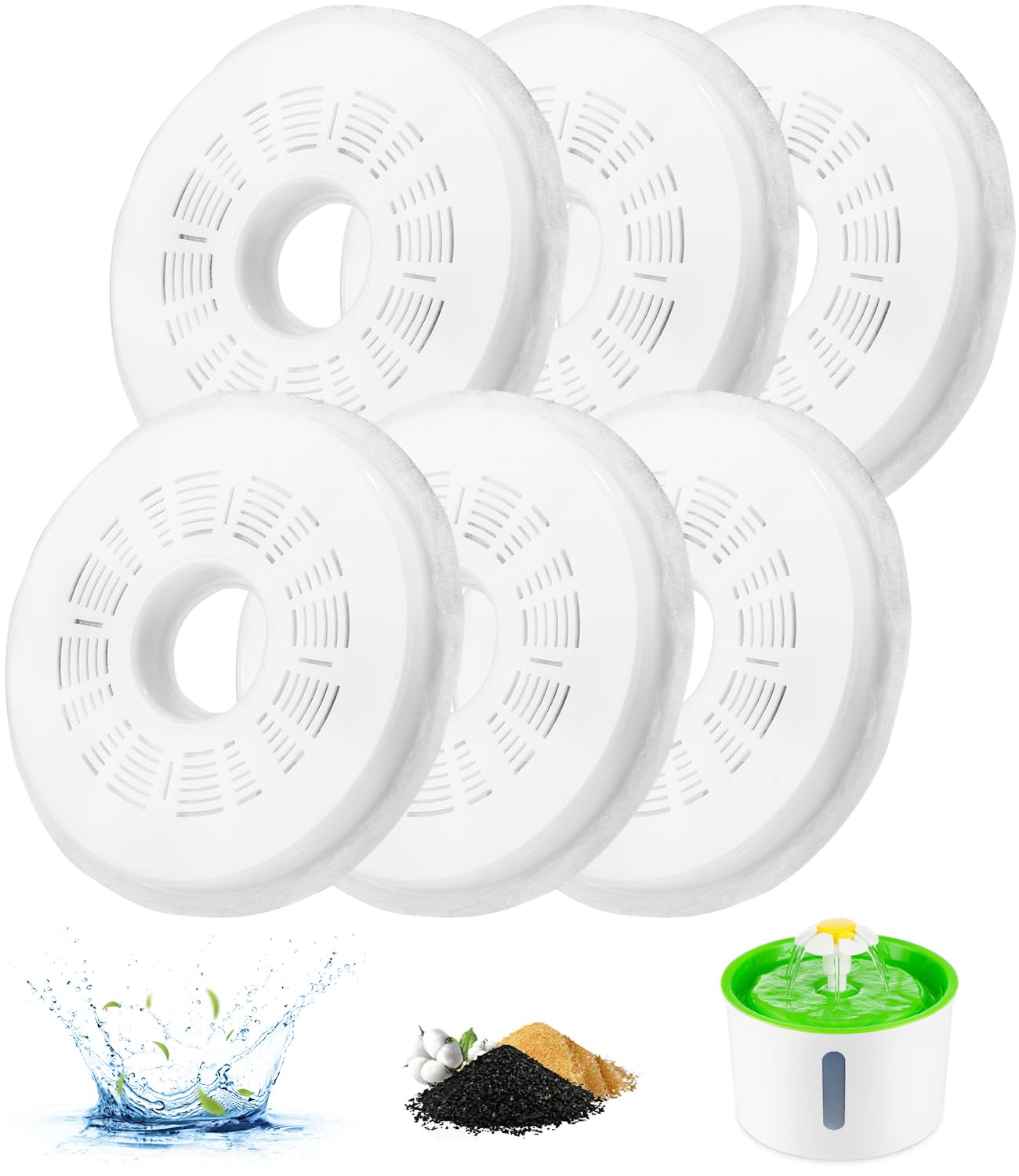 Toaren 6 Piezas Filtros Fuente Gatos,Filtros Bebedero Gatos Fuente,Filtros de Repuesto de Fuente de Agua para 3L Fuentes de Flores,Fuente para Gatos con Resina y Carbón Activo para perros y gatos