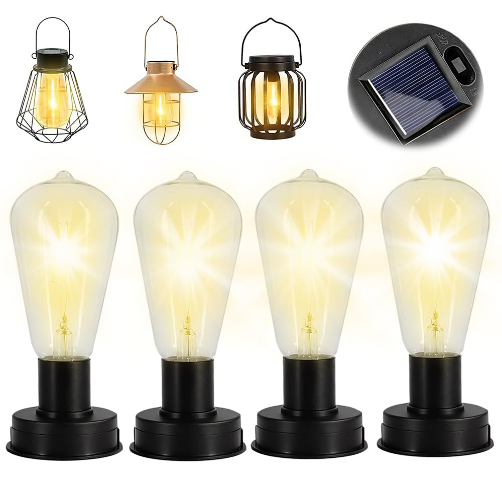KBIBCK Solar Bulbs for Outdoors, Pack of 4 Solar Lights Replacement Parts, Solar Lights Replacement Bulbs, Waterproof for Outdoor Decor, Replacement Solar Panel for Garden Light