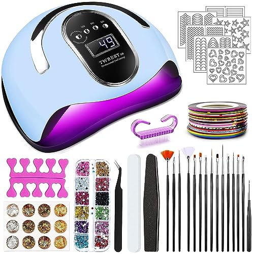 TWBEST 168W Lampe UV Sèche Ongles,UV LED Séchoir à Ongles Professionnel Automatique,10/30/60/99s,LCD Ecran,Capteur,Base Amovible,Portable Machine Ongle Gel...
