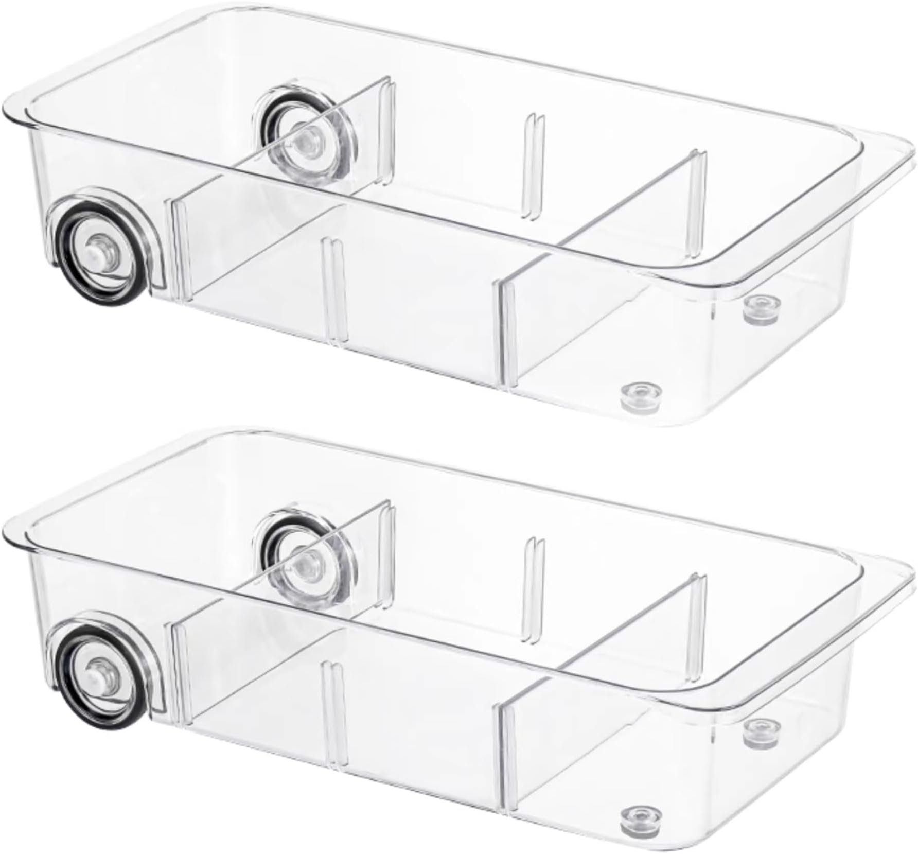 Attelite RollOut Refrigerator Drawer Organizer and Storage Clear Design with Dividers, Fridge Organizer on Wheels, Upgrade Thick Plastic Pantry Storage Bins, Kitchen Organization 2 Set