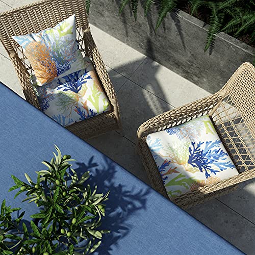 Lvtxiii Outdoor Seat Cushion With Ties, Fade-Resistant Wicker Seat Cushions, All Weather Tufted Chair Pads For Patio Furniture Decoration (Square Back, 19”X19”X5”, Coral Multi, 2 Pack) #TOP6