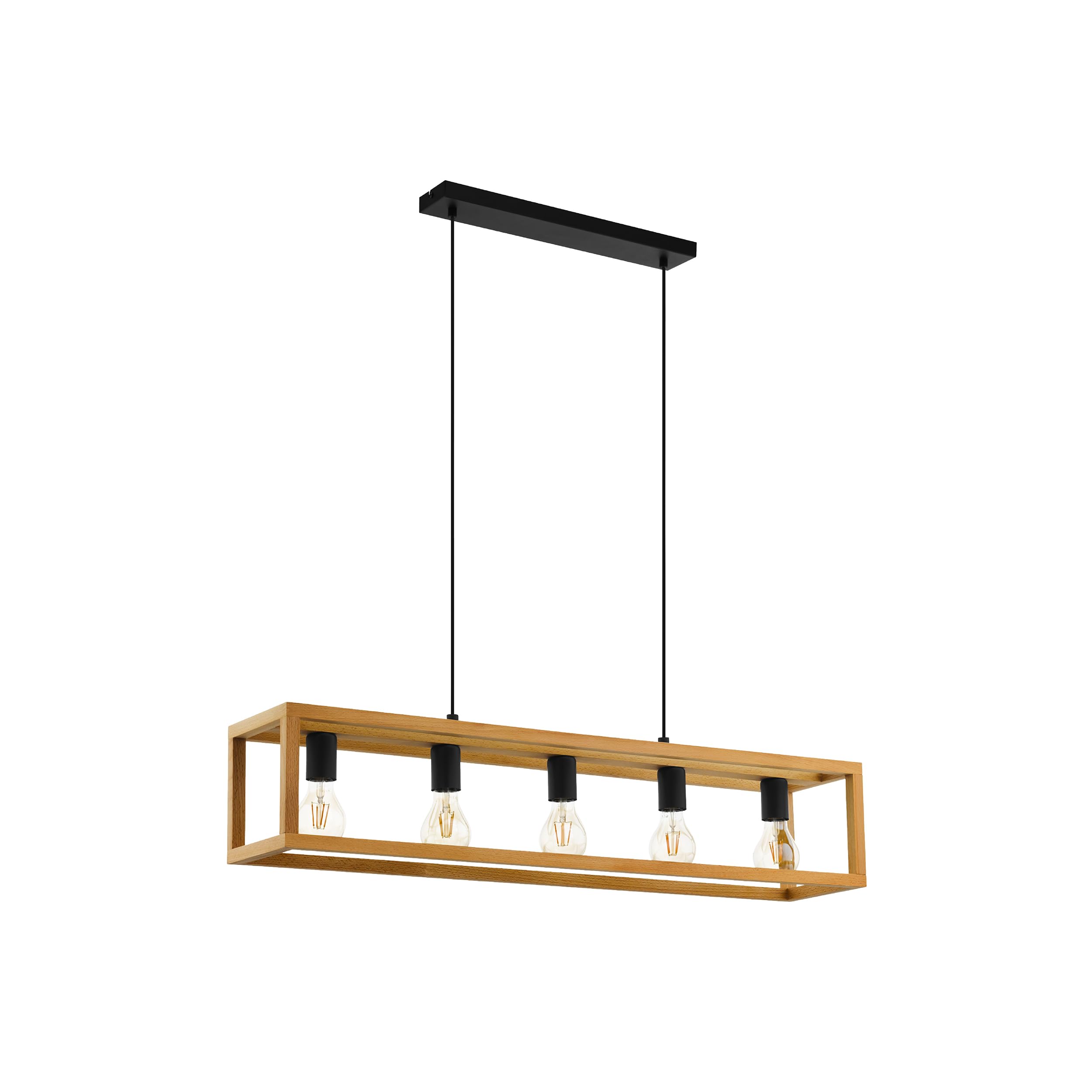 Eglo Suspension luminaire Blackcrown, plafonnier suspendu vintage pour | salle à manger, 3 lampes, lustre salon au design nature, bois clair, douille E27, 100 cm
