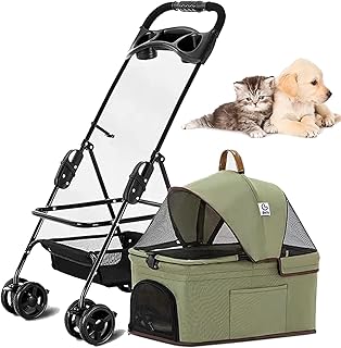 Carrinho de cachorro Carrinho de gato Carrinho de cachorro 3 em 1 dobrável Carrinho de estimação removível 4 rodas Carrinho de cachorro de viagem Carrinho de cachorro com cesto de armazenamento para pequenos animais de estimação com (verde)