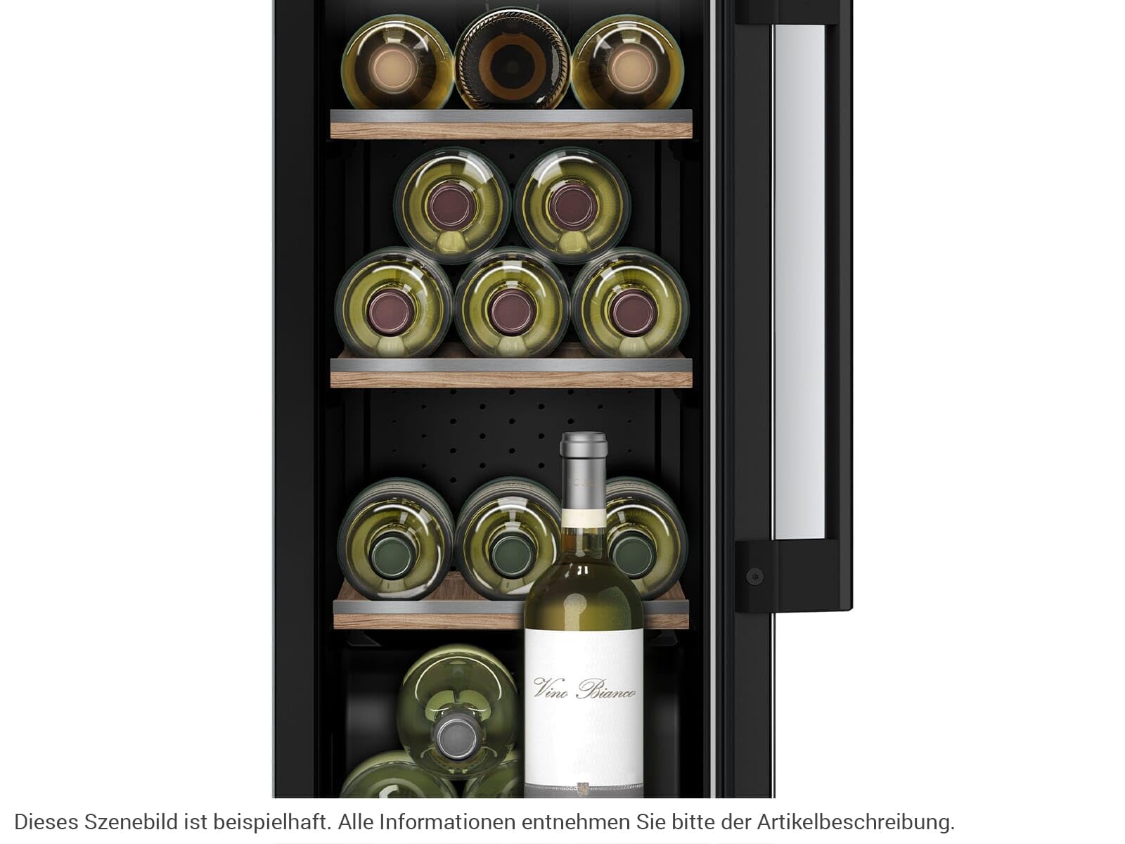 Bosch KUW20VHF0 Serie 6 Weinkühlschrank, 82 x 30 cm, 21 Flaschen, Temperatur: 5-20 °C, eine Temperaturzone, 58 L, LED-Beleuchtung gleichmäßige Ausleuchtung, ausschaltbares Präsenterlicht