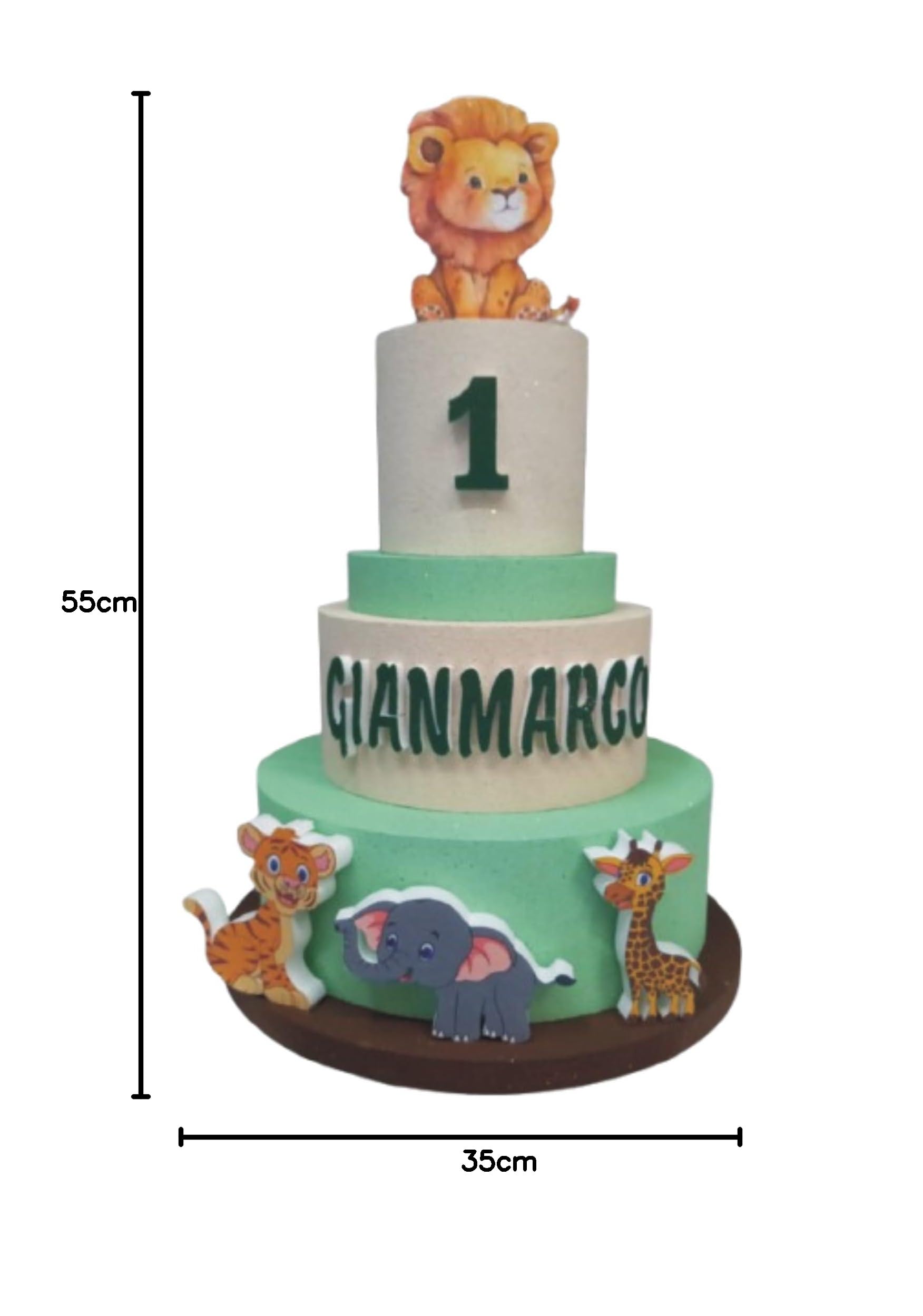 Torta Scenografica TEMA JUNGLA Personalizzata Con Nome e Numero, Compleanno Decorazione per Buffet, Diam Max 35 cm. h. 55 cm Articolo Artigianale in Polistirolo