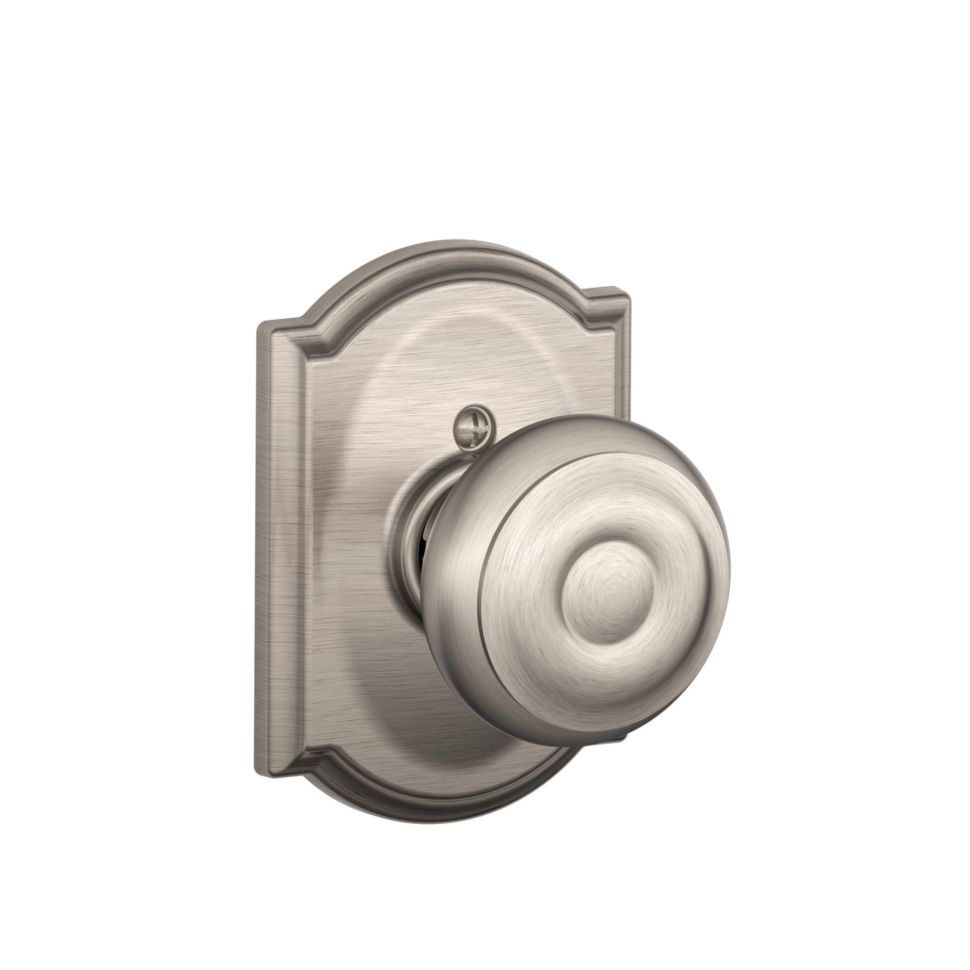 Schlage F170 GEO 619 CAM Georgian Door Knob with Camelot Trim, One Sided Non-Turning Dummy Door Handle, Satin Nickel