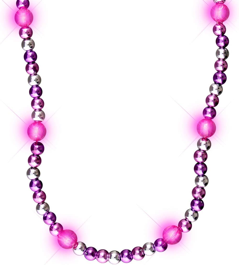 FlashingBlinkyLights Pink, Purple & Silver Light Up Bead Necklace (Set of 12)