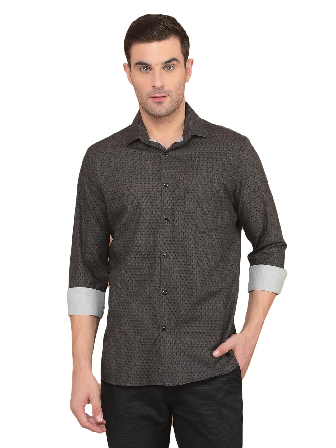 Crimsoune Club Men's Brown Printed 100% Cotton Shirt-picture-41