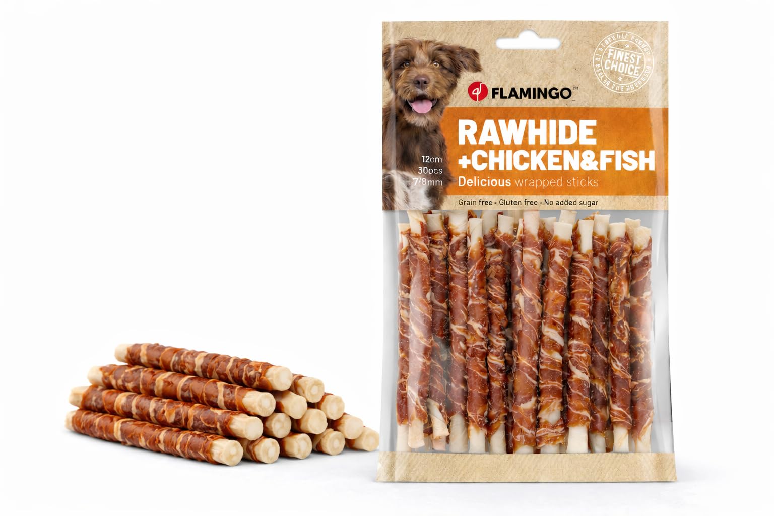 snack per cani - bastoncini per cani - R'Hide con pollo e merluzzo - 12 cm - 30 pezzi - 350 g - senza glutine - senza cereali - senza zuccheri aggiunti