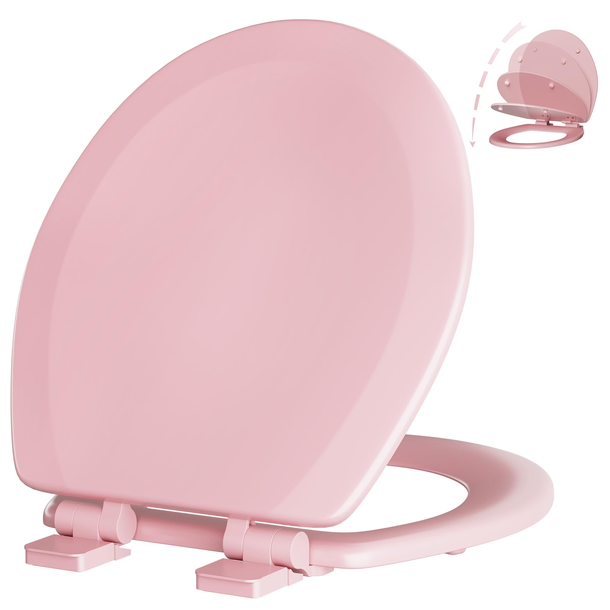 Angol Shiold Slow Close Wood Toilet Seat（Pink, Round 16.5''）