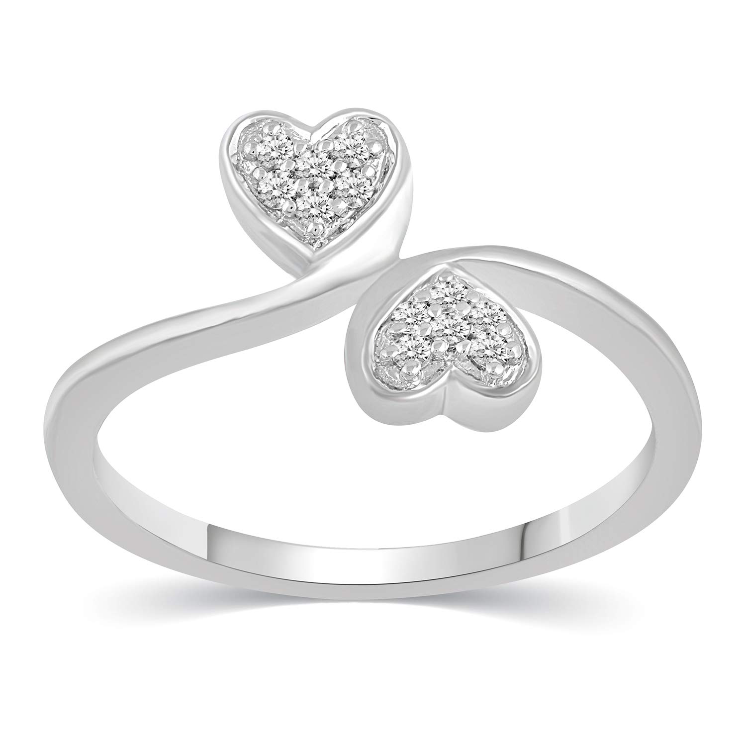 1/10 CTW Diamond Double Heart Ring Set in Sterling Silver