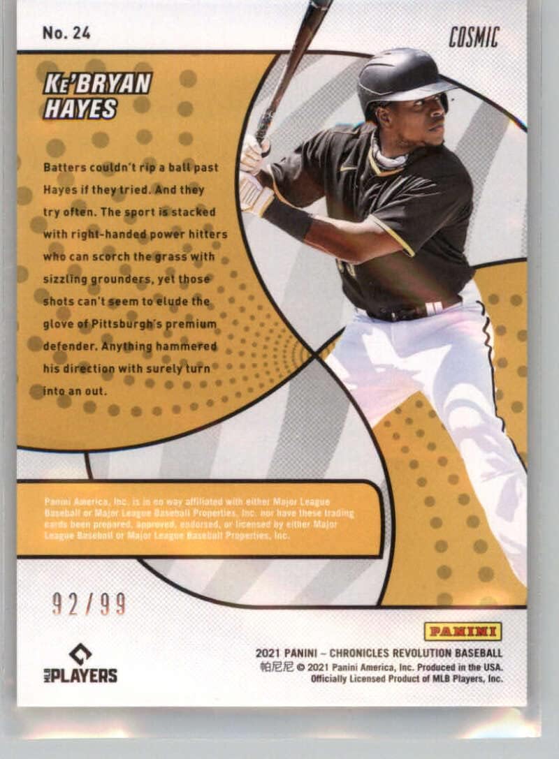 2021 Panini Chronicles Revolution Cosmic #24 Ke'Bryan Hayes SER/99 Pittsburgh Pirates Official MLB PA Baseball Card in Raw (NM or Better) Condition