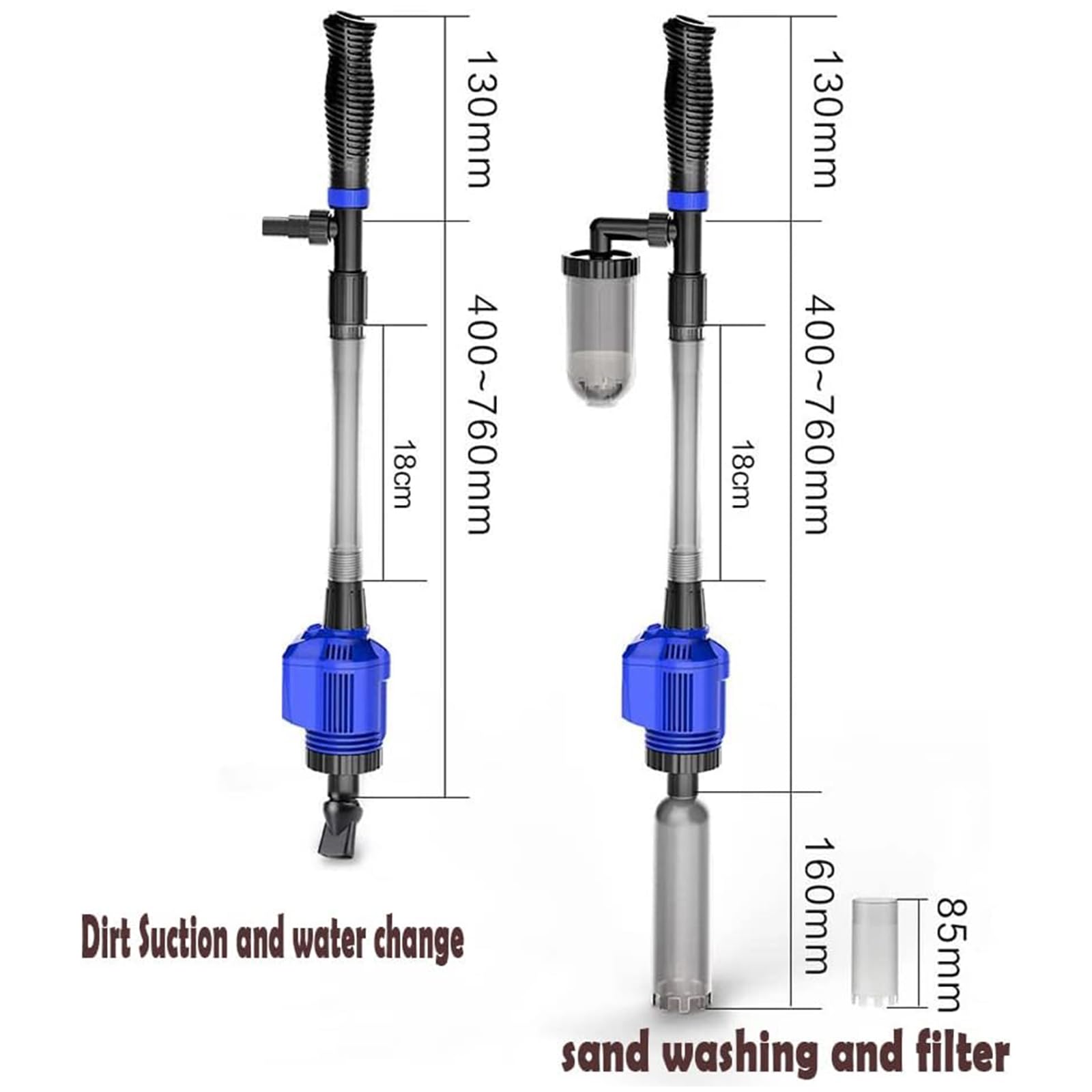 Aspirateur Électrique pour Aquarium, 4En1 Kit De Siphon D'aquarium, 20W Changeur d'eau Laveur De Sable Nettoyage des Débris Filtre Aspirateur De Gravier Électrique Convient pour Aquarium
