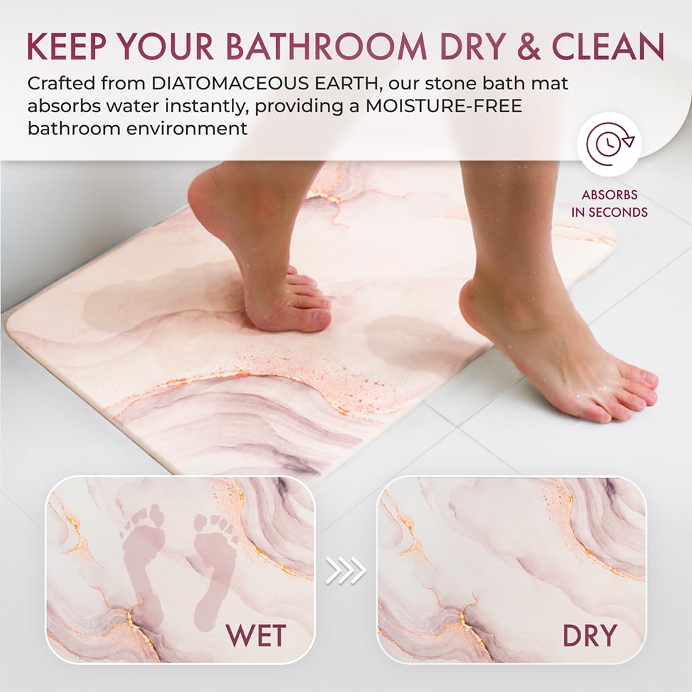Alfombra de baño de piedra, 23.7 x 15.4 pulgadas, de secado rápido y antideslizante, alfombrilla de baño de tierra de diatomeas para baño y cocina