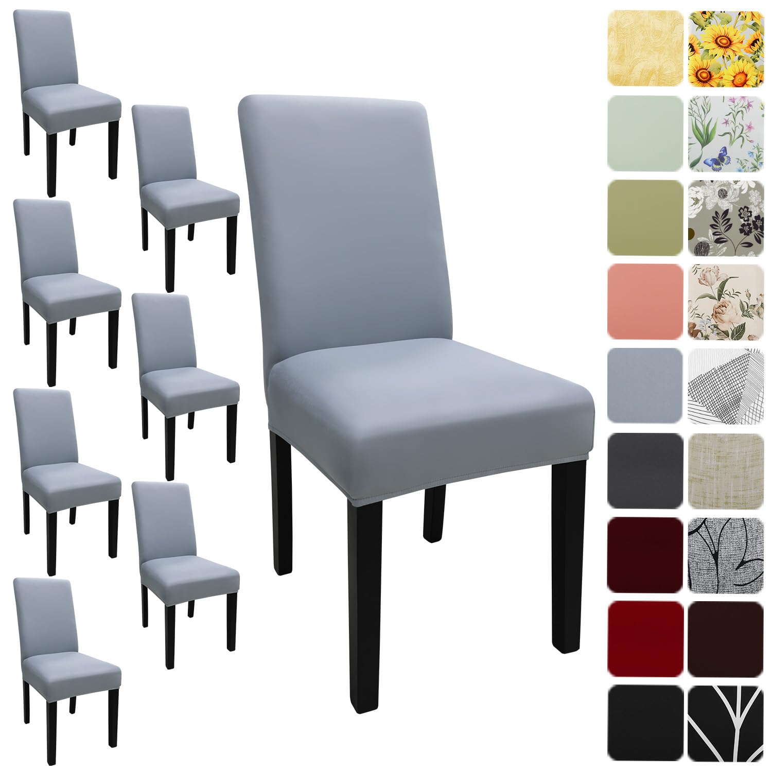 Keyroal Dining Room Chair Covers Set of 8, Stretch Solid Color Parsons Chair Slipcovers Spandex Removable Washable Kitchen Chair Protector Cover for