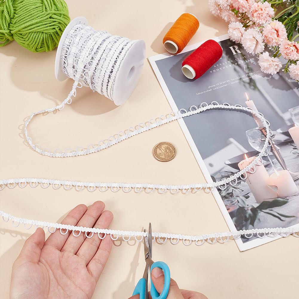 BENECREAT 22,5 m di nastro intrecciato in nylon con asole elastiche, cordino bianco con bottoni per corsetti, cordino elastico con bottoni per abiti da sposa, decorazioni per costumi e cucito, 12 mm