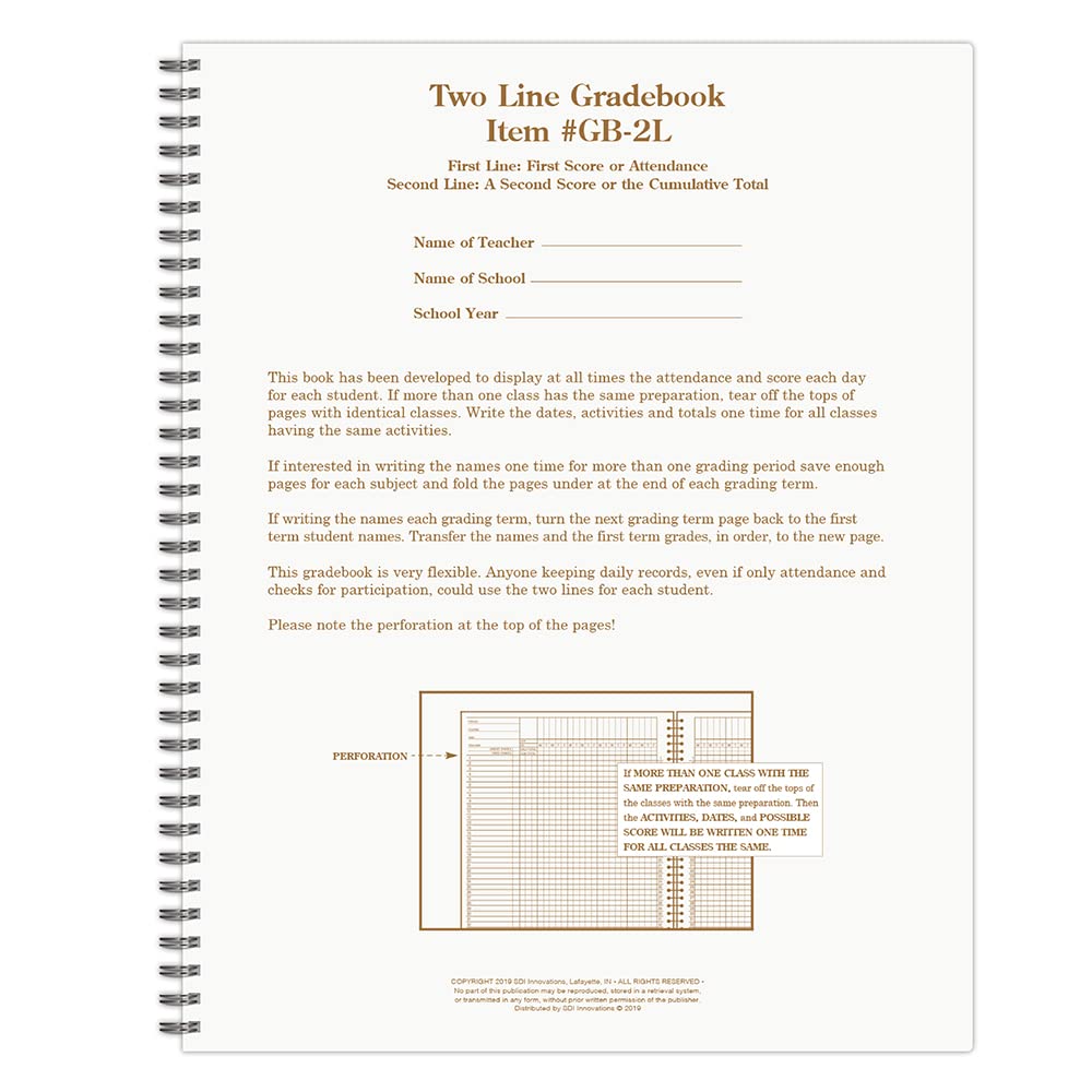 Whaley Gradebook (9 x 12 inches) 2-Line Grade And Attendance Record Book, Four Quarters or Six Terms (GB-2L) - Image 4