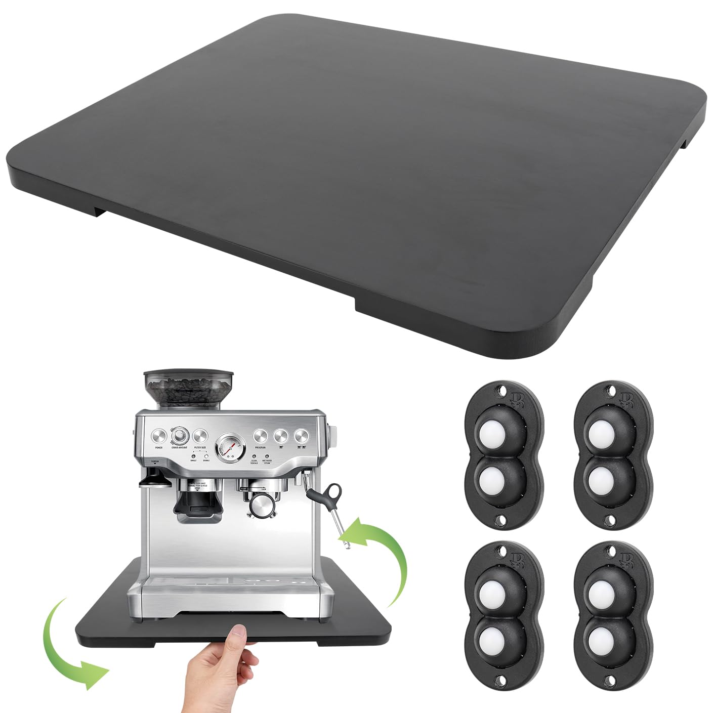 Photo 1 of Appliance Slider 360° Rolling Tray for Coffee Maker - Bamboo Countertop Sliding Tray for Kitchen Appliances Espresso Machine Accessories Coffee Pot Counter Sliders Mat with Wheels (15.7"×13") - White