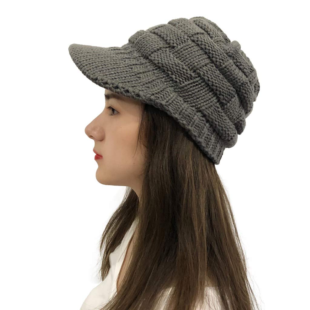 Womens Knitted Hat Solid Color Stitching Crochet Cap Peaked Hats