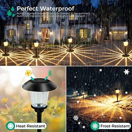 HYSapientia® Bigger Size Glass 4 Pack Solar Lights Outdoor Garden Stake Lights Outdoor Waterproof Warm White Bright LED Solar Path Light Decorations for Pathway Walkway Landscape Yard Patio Lawn